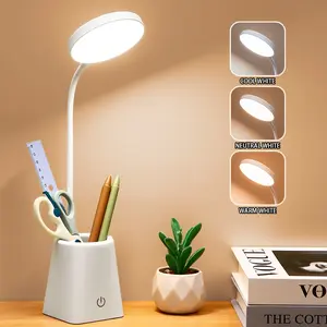 Eye-Care LED Desk Lamp with Phone Holder and Pen Tray, 3 Lighting Modes, Adjustable Brightness, USB Charging, Ideal for Reading, Learning, Home Office
