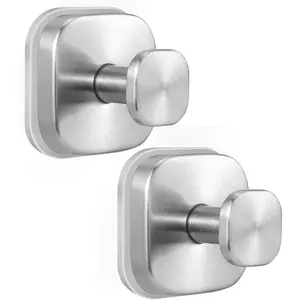 Suction Cup Hooks for Shower -  No-Drill Mounting - Hooks for Towels, Robes & Loofah  Metal, Glass, Mirrors, Tile & Smooth Non-Porous Surfaces (2, Brushed Nickel)