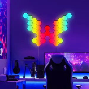 Smart LED Hexagonal Lights, DIY Modular Hexagonal Panels, Dual Control with APP & Remote, RGB Ambient Night Light with Music Sync, LED Wall Panel Lamp for Game Room, Bedroom Home Decor