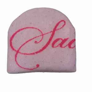 Saddity Lite Beanie with Pink Script Design and Sparkling Accents for Stylish Warmth