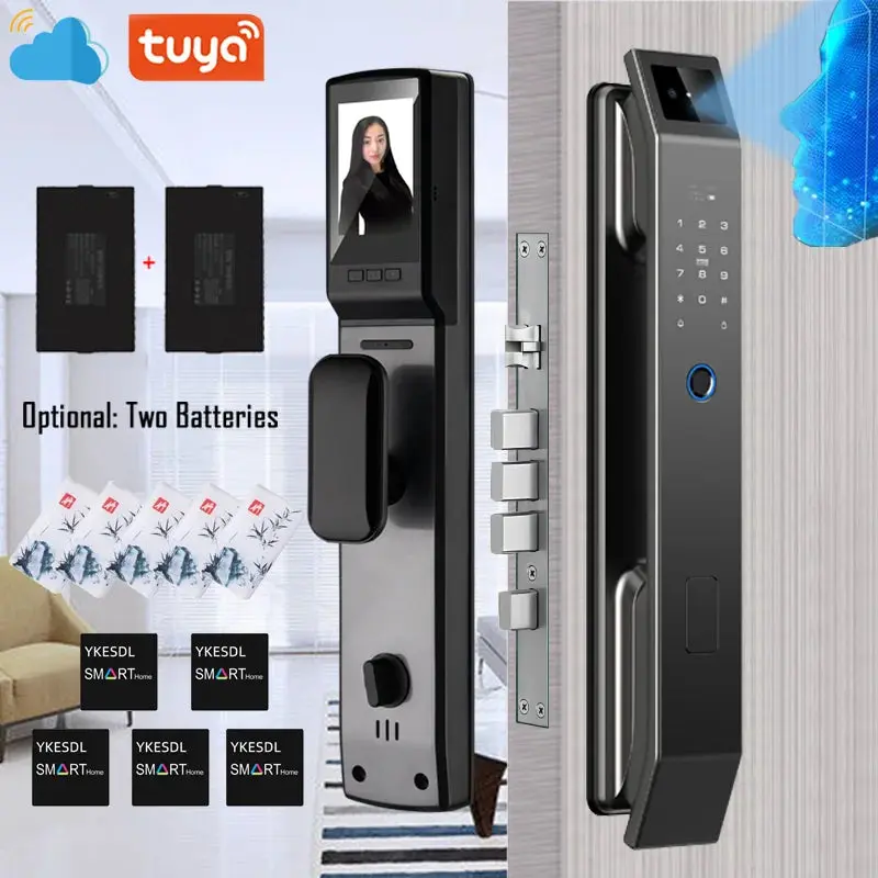 3D Face Recognition Digital Door Lock with Camera, Biometric Fingerprint Password Unlock, Mechanical Key Backup (Tools & Hardware, Door Hardware)