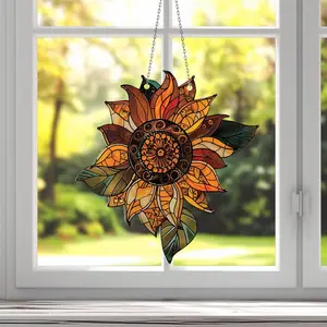 Sunflower Design Hanging Decor, 1 Count Colorful Acrylic Hanging Ornament, Boho Style Wall Decor for Home Living Room Bedroom, Trendy Chain Decor, Artificial Hanging