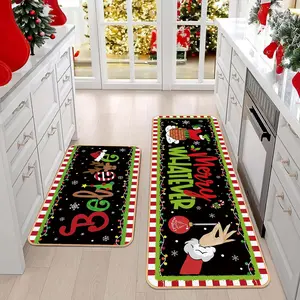 Christmas Cartoon Design Rug Set, Farmhouse Kitchen Rug, Soft Plush Anti-Slip Carpet, Foldable Mat, Perfect Holiday Gift for Home Decor