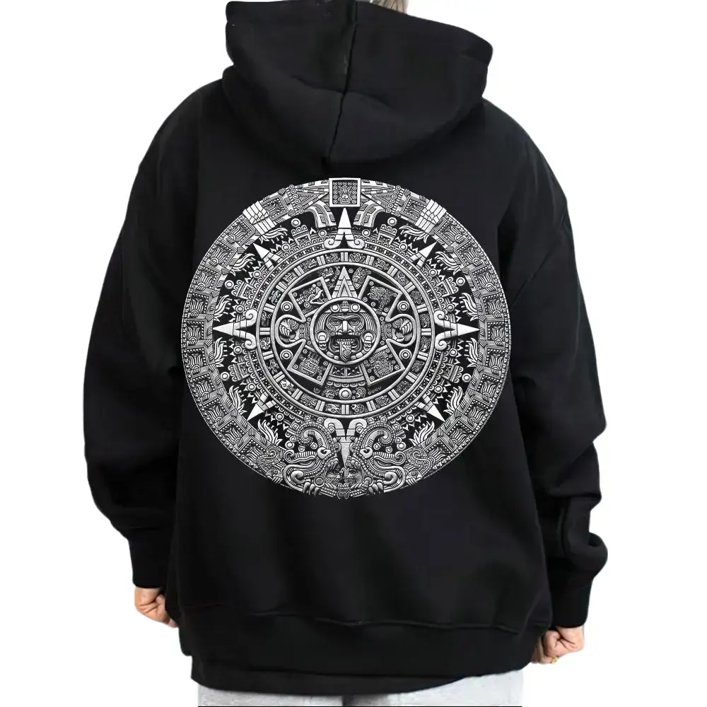 Unisex Mayan Calendar Graphic Tee, Retro Chicano Lowrider Streetwear, Oversized Cotton-Polyester Shirt, Sizes S-3XL, Lowrider Clothing