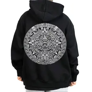 Unisex Mayan Calendar Graphic Tee - Oversized, Loose Cotton-Polyester Fabric, Mexico Pride Chicano Lowrider Streetwear, Menswear S-3XL Full Color Shirt