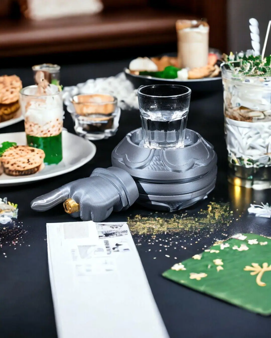 Spin the Shot Game - 3D Printed Drink Spinner - Gray and Gold PLA Party Accessory