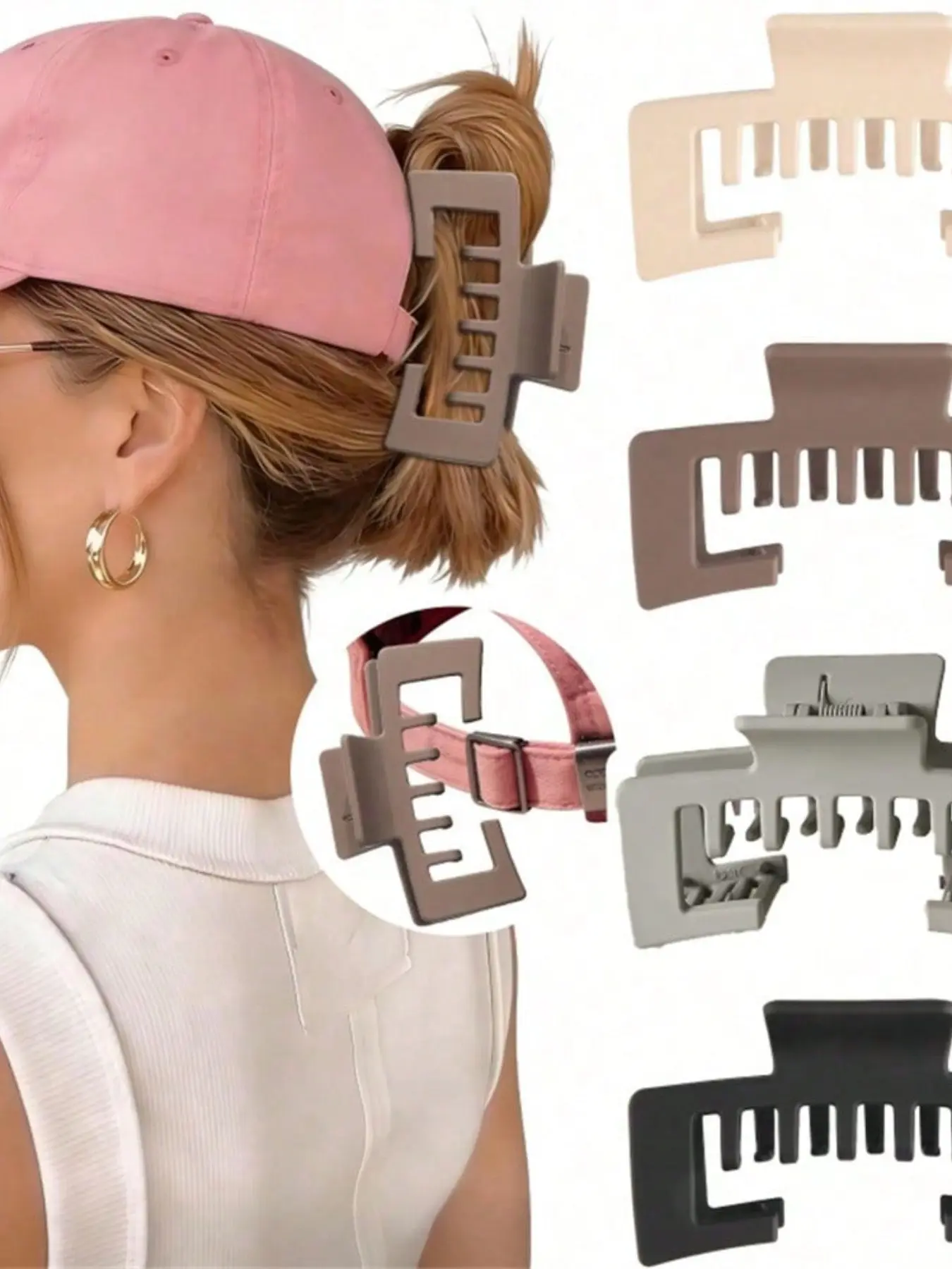 4 Large Claw Clips for Thick Hair, Claw Clip Pack, Hair Clips for Baseball Caps, Big Hair Claw Set for Women, Summer Hair Accessories Gift