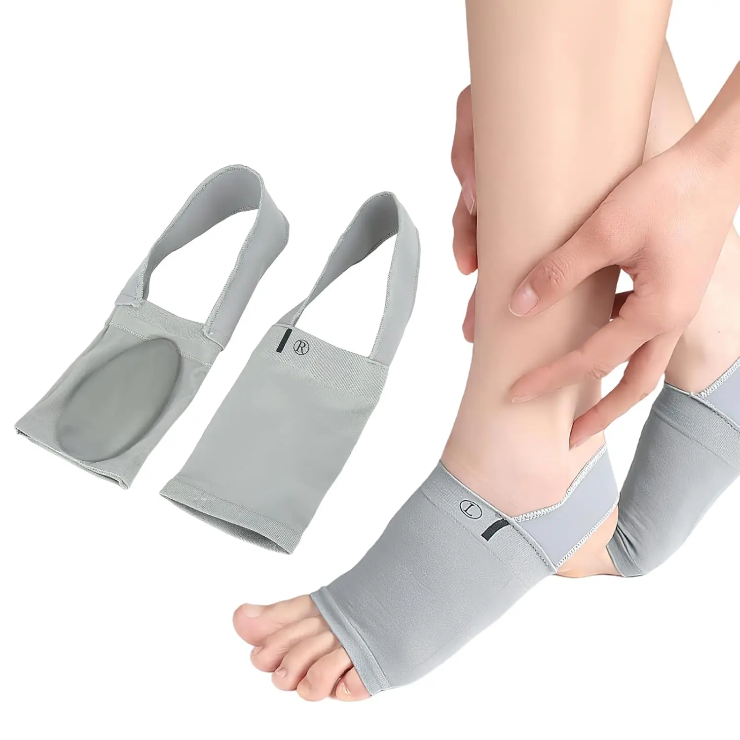 Upgraded Gel Pad Arch Support Brace - Compression Metatarsal Sleeves for Plantar Fasciitis Relief & Flat Foot Correction - Walking & Running Gear for Men Women (Gray)
