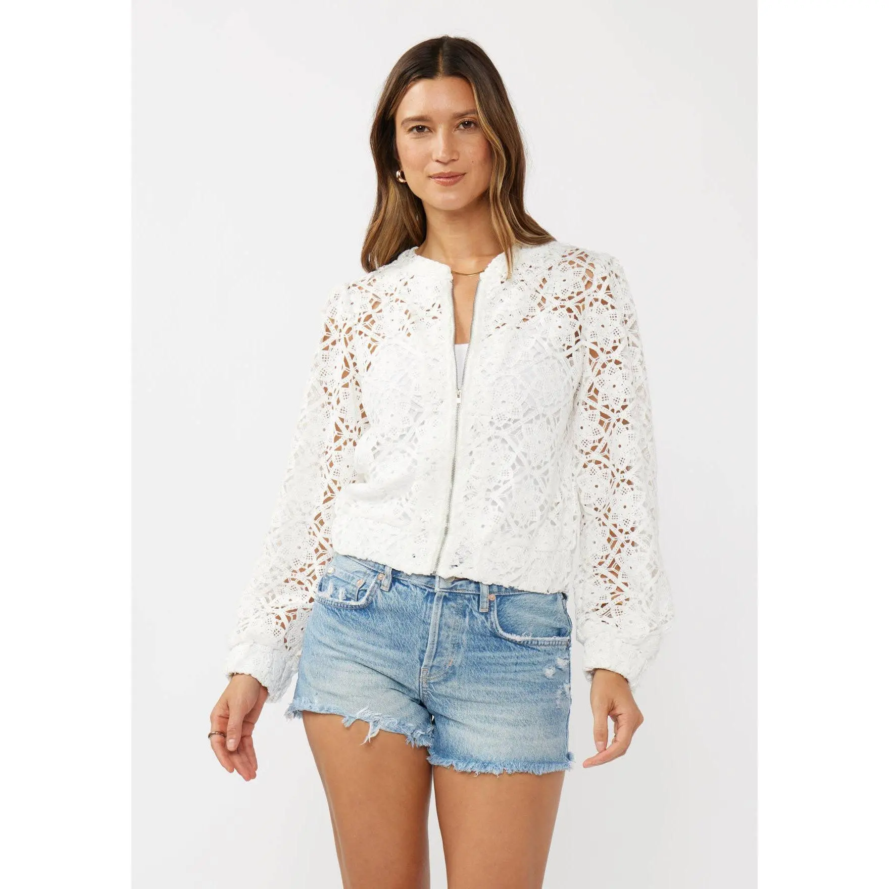 Courtney Crochet Lace Bomber Jacket