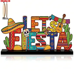 2D Wooden Mexican Cinco De Mayo Table Centerpiece, Festive Layered Tray Decor, Wood Base for Shelves, Fireplace, Home Office, Party Gift