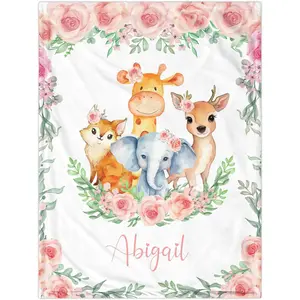 Funny DIY Personalized  Blanket for Girls Custom Blanket with Name Floral Animals Customized  Blanket Gifts for New Mom Customize Blanket