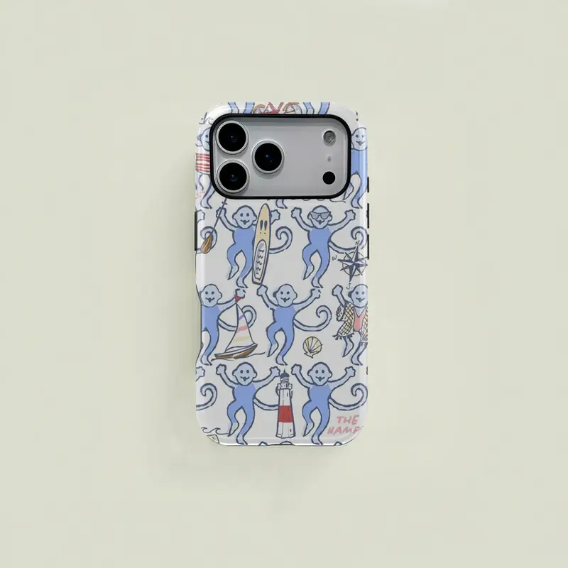 One beach resort style, nautical elements, and monkey pattern dual layer protective case. Durable 2 in 1 case, compatible with iPhone 18/17/16/15/14/13/12/11 Pro Max/Plus/Pro, and Samsung Galaxy S25/S24/S23 Ultra series. Simple and stylish phone case.