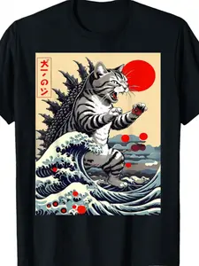 Catzilla Cat Japanese Art Funny Cat Gifts For Men Women Kid T-Shirt