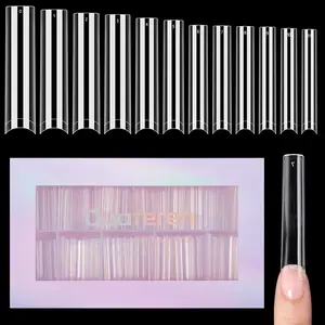 Quaferen 504Pcs Clear No C Curve Nail Tips for Acrylic Nails Professional, 3XL Extra Long Tapered Square Straight Acrylic Nail Tips, Half Cover No Crease Nail Extension Tips False Nails for Nail Art