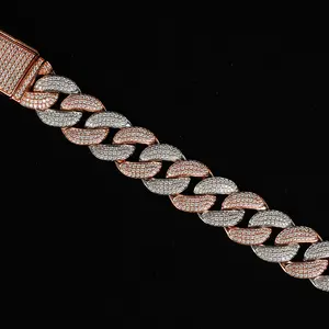 【JIKU】Rose Golden Cuban Bracelet Moissanite | Bling Bling Two-Tone Jewelry | Full Moissanite Sparkling Chain C10045