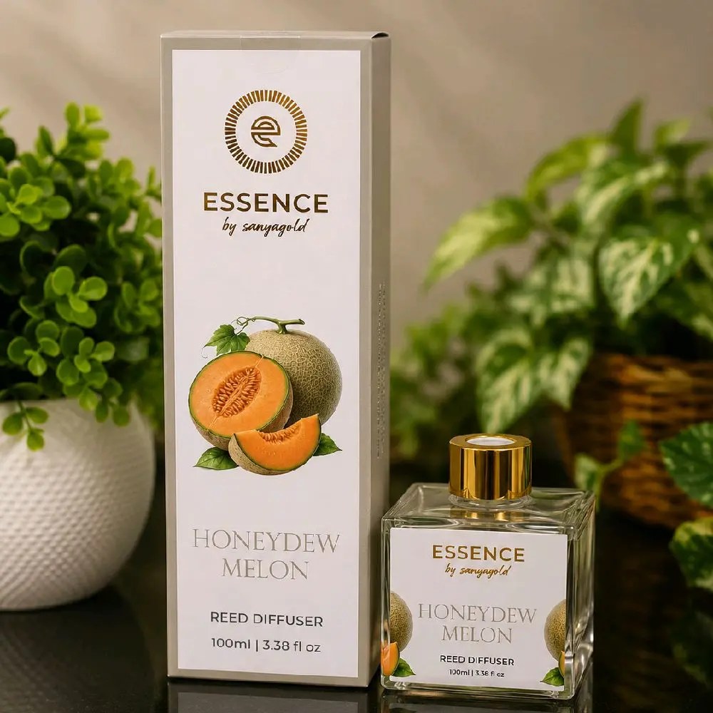 Honeydew Melon Scented Reed Diffuser - Luxury Home Fragrance Freshener, Fresh Fruity Aromatherapy Glass Container with Reusable Sticks, Ideal for Gifts