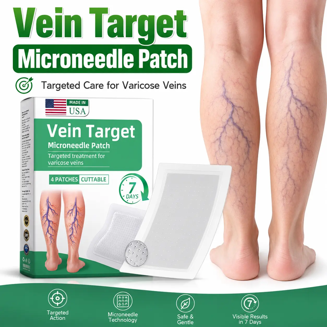 4 Patches Kriglix Varicose Vein Microdarts Patch relieve and repair varicose vein symptoms- Made in USA