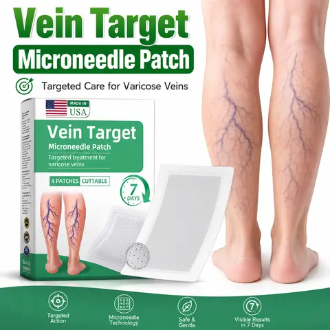 Microdart Technology Varicose Vein Heat Patches - 4 Cuttable Leg-Targeted Topical Solution, Trim-Apply-Press Use, 7-Day Visible Improvement, 24-Month Shelf Life, Soothing Action, Vein Appearance Enhancement, Boxed Multi-Pack