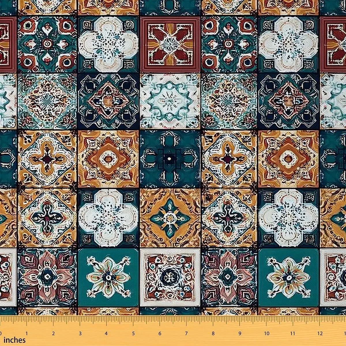 Moroccan Fabric,Boho Mandala Upholstery Fabric Chairs,Vintage Blossom Flowers Patten Decorative Home DIY Projects,,Colorful