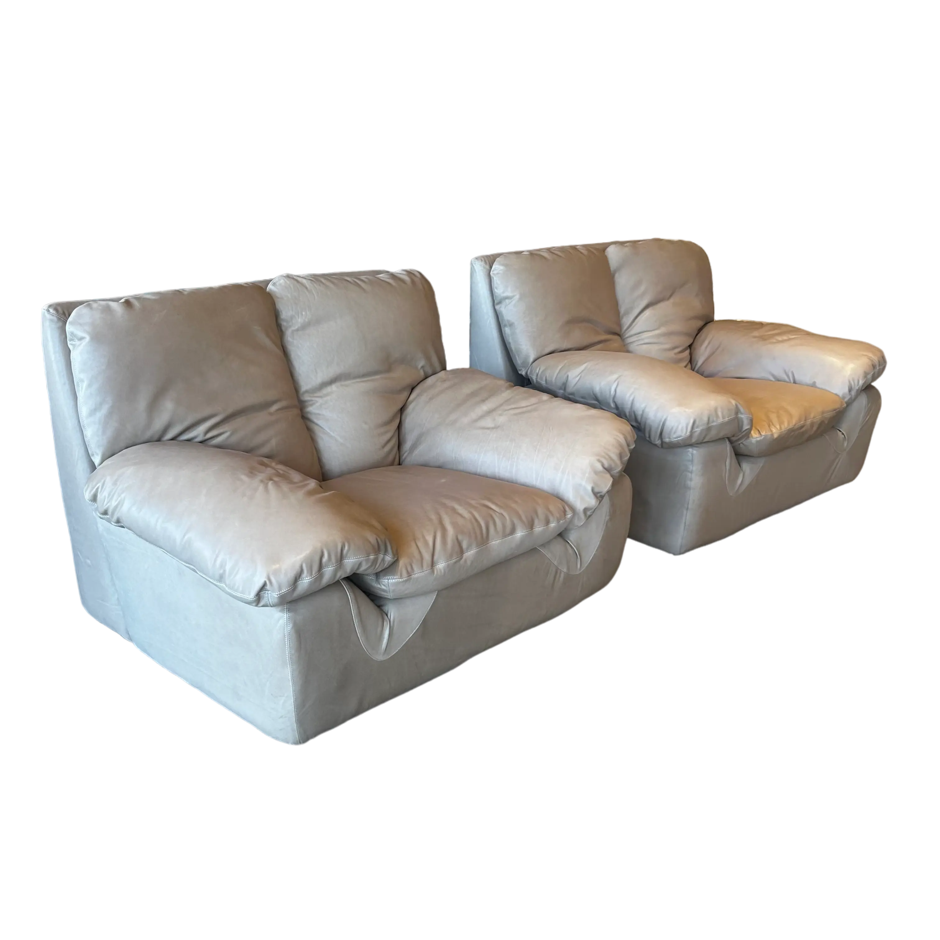 Italian Taupe Leather Chunky Armchair