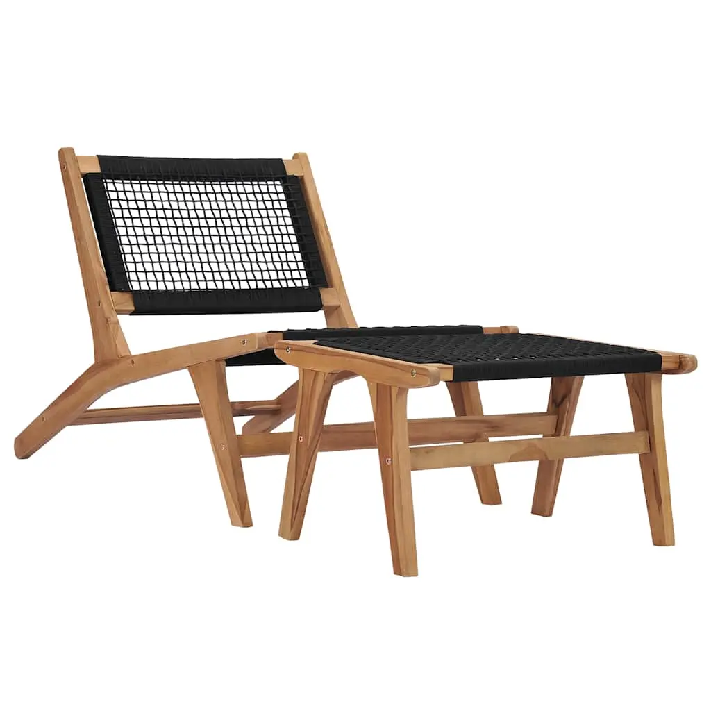 vidaXL Deckchair, Patio Lounge Chair with Footrest, Sunlounger, Sunbed for Backyard Poolside Porch Balcony Lawn, Solid Teak Wood and Rope 49368
