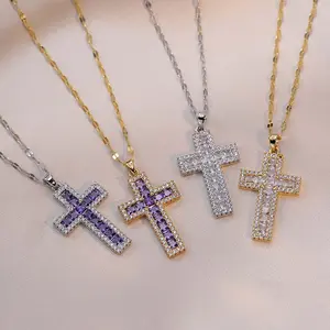 Purple white zircon cross pendant men and women accessories necklace clavicle chain daily gift