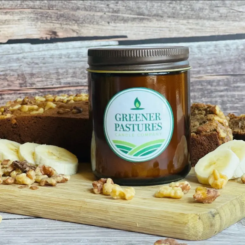 Greener Pastures Candle Co. Banana Nut Bread 8oz Homemade Non-Toxic Soy Candle with Rich Fragrance