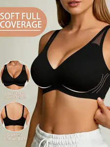 Women's Seamless Comfort Pure Color Removable Lining Breathable Mesh Bra Bralette, Everyday Wear, Fitted Casual Style, All Seasons, Push-up And Lifting Wire-free, Wireless Seamless Bra