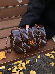 Women's Fashion Chain Strap Quilted Flap Square Bag, Casual Quilted Design Crossbody Bag for Daily Used, Trendy All-match Commuter Bag
