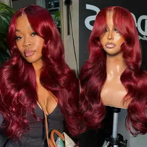 Burgundy 9x6 Gluelsss Wigs Body Wave Human Hair Wigs 99J Body Wave 13X6 Lace Frontal Wig Brazilian Colored Body Wave Lace Wig Pre Cut Pre Plucked For Black Women TikTokShopHolidayHaul