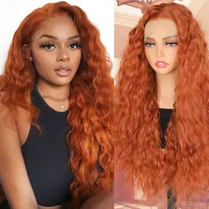 26Inch Dark Orange Synthetic Lace Front Wigs For Women Water Curly Gorgeous Fluffy Wigs Loose Curly Ginger Heat Resistant Glueless Synthetic Lace Front Wigs For Fashion Women Daily Party Cosplay Use