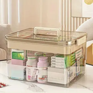 Clear Medicine Storage Box with Handle,  Large Capacity Plastic Pills Box, Household Portable Sundries Organizing Storage Box, Home Organizer, Durable Plastic Organizers