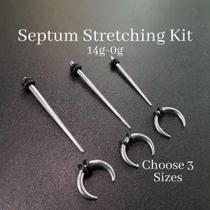 Steel Septum Stretching Kit Choose 3 sizes Pincher Taper Horseshoe Nose Gauge Gauging 0g 1g 2g 4g 6g 8g 10g 12g 14g stretching jewelry set