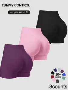 1/3 Pcs Impact Shorts Gymwear Women Yoga Fitness Gym Sportswear Workout Hidden Scrunch Butt Lifting Seamless High Stretch Shorts,Casual Stylish Everyday Wear for All Seasons