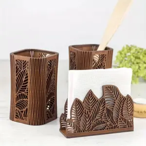 Vintage Wooden Napkin Holder Organizer, Laser Cut Wood Craft Ornament, Kitchen Dining Table Decorative Napkin Storage Rack, Home Decoration Statue Display, Artistic Touch