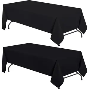 WEALUXE 2 Pack Black Kitchen Rectangle Tablecloth 4ft [ 60 x 84 in ], Stain and Wrinkle Resistant Washable Polyester Table Cover