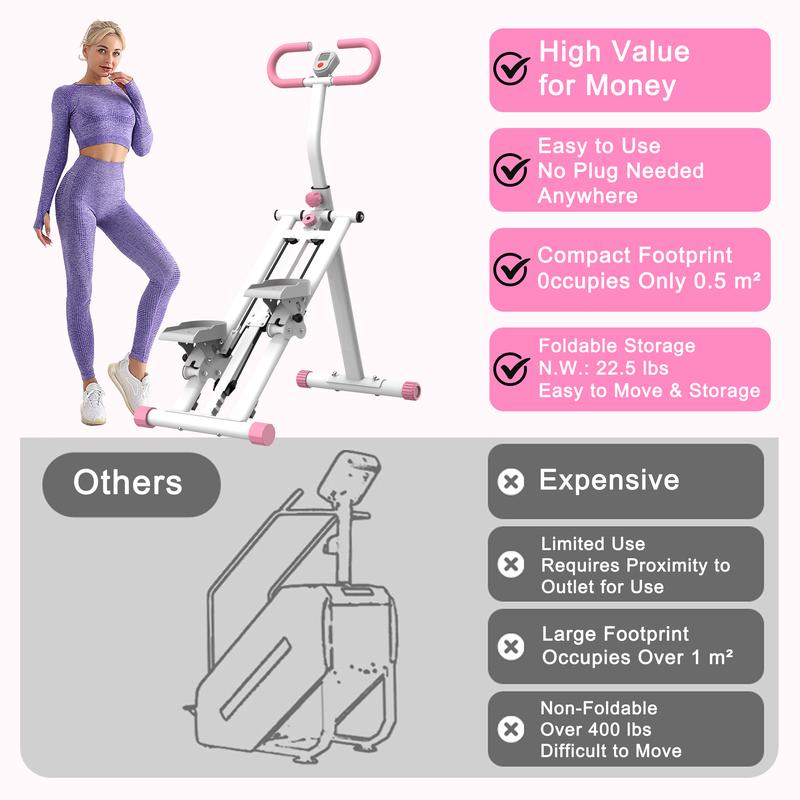 【KINMAC】330lbs Stair Stepper Climber Machine with Adjustable Resistance & Handlebar - Upgrade Vertical Climber Workout Machine for Full-Body Exercise Climber Fitness Equipment with Stable Frame-Pink