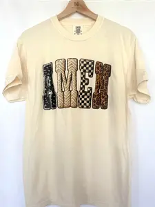 Faux Yarn Amen Religious - Short Sleeve Tee in Ivory