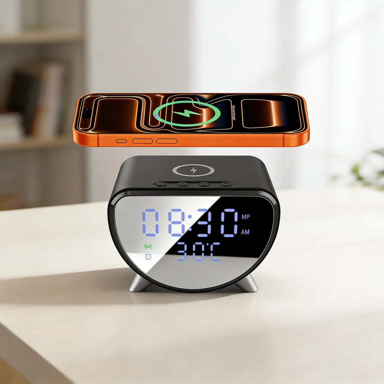 3-in-1 Multifunctional LED Digital Alarm Clock with 15W Fast Wireless Charging Station - Time, Room Temperature Display, Compact Bedside/Dresser Clock for iPhone 17 Pro Max 16-13, Samsung Galaxy S26-S22, Bedroom/Home Decor Decor Accessories (15w Speed), B