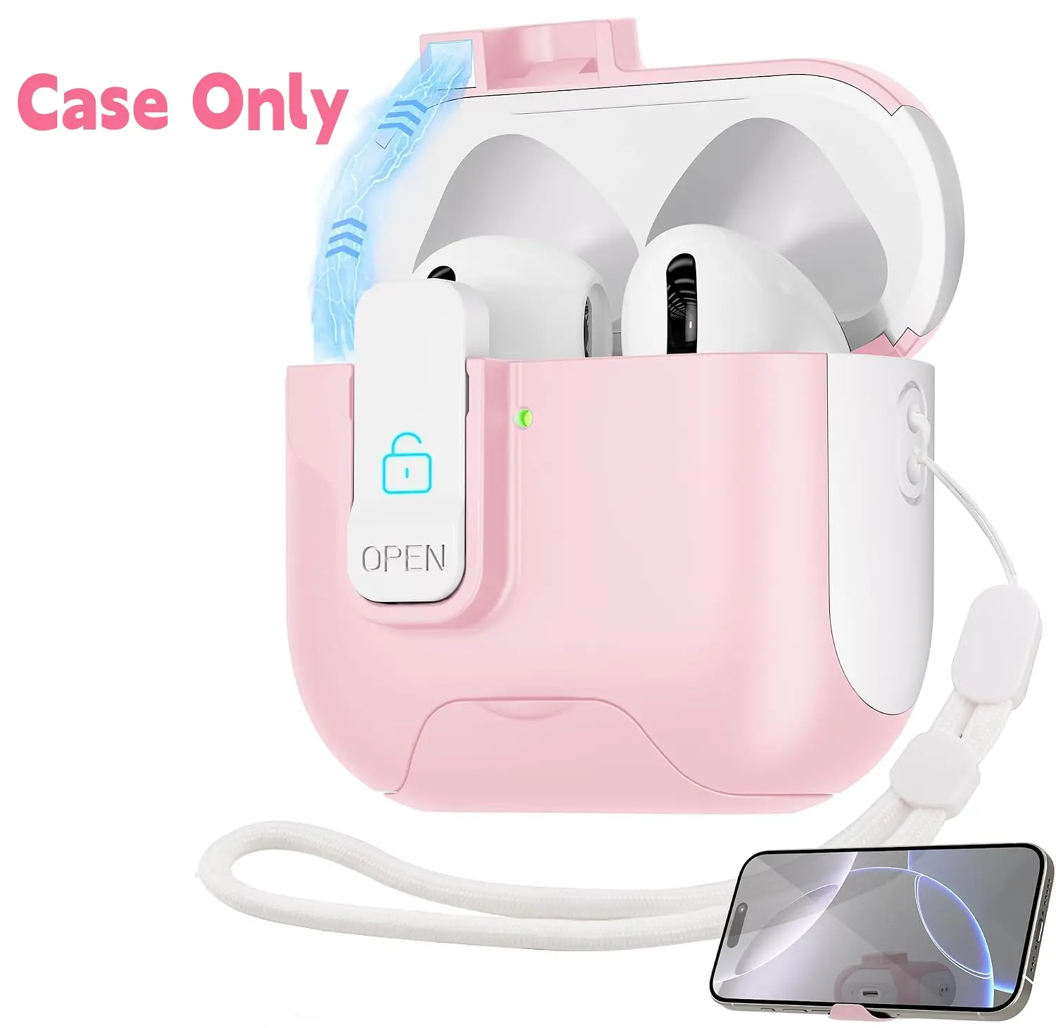 Cute Pink Protective Case for AirPods Pro 2/3, AirPods 4,Aesthetic Earphone Cover with Secure Lock Catch & Multifunctional Lanyard