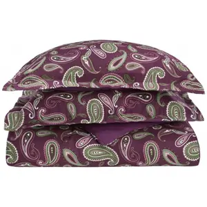 212 MAIN True Cotton Flannel Duvet Cover Set - 3-Piece Paisley Print Cozy Bedding Sets, Soft Purple King-California King Size Bedding, Flannel Duvet Cover Sets
