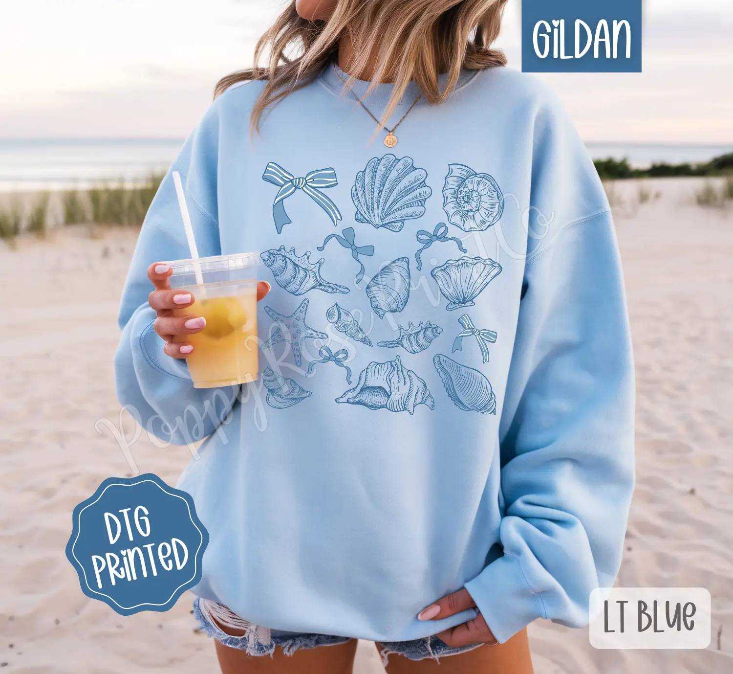 Coastal Seashells Sweatshirt, Cute Summer Sweater, Girly Beach Crewneck