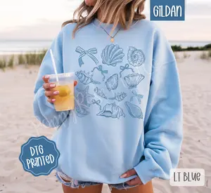 Coastal Seashells Sweatshirt, Cute Summer Sweater, Girly Beach Crewneck
