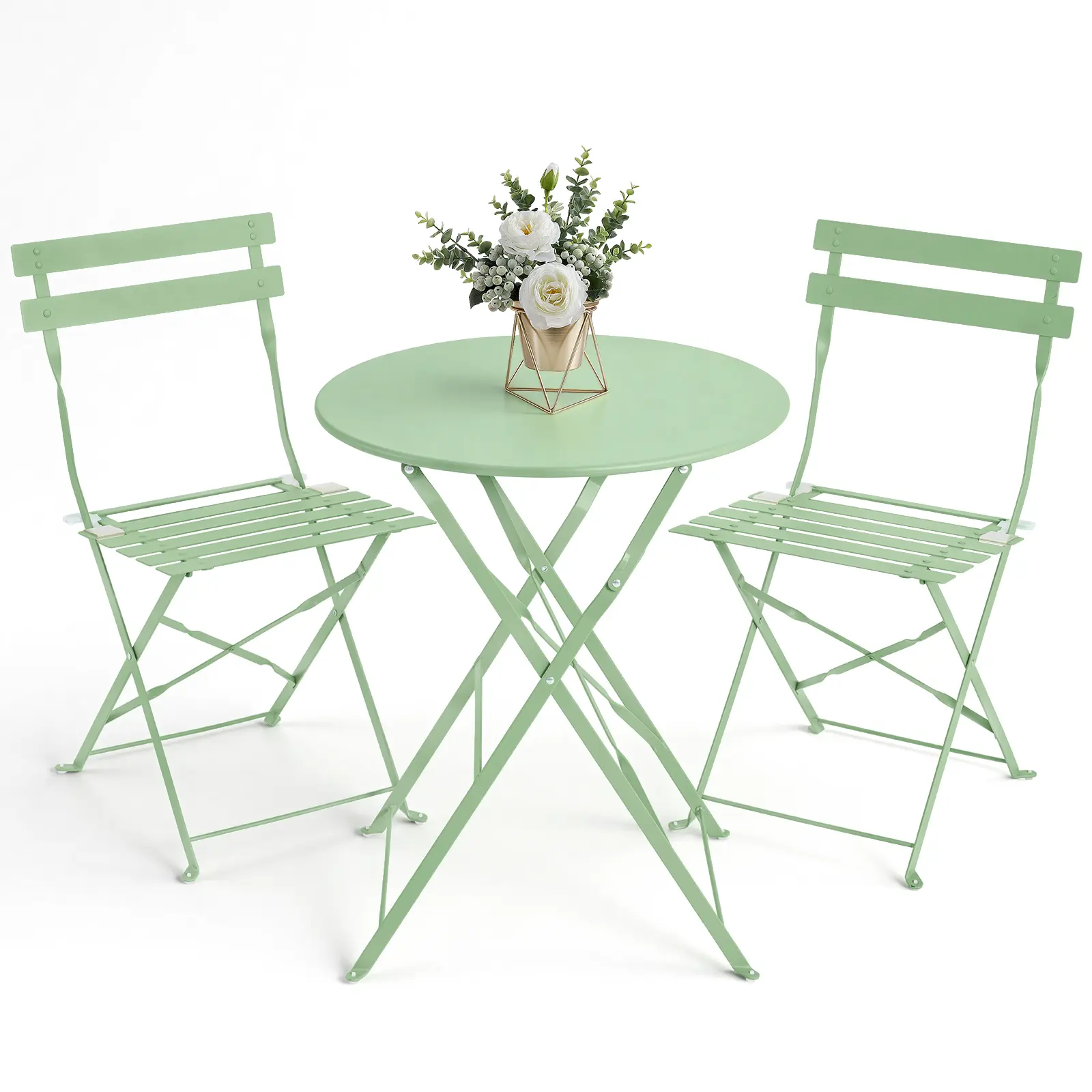 3-Piece Outdoor Bistro Set, Bistro Table and Chairs Set of 2 with Comfortable Cushions, Space Saving Folding Bistro Sets 3 Piece, All Weather Patio Bistro Set for Backyard Balcony Porch Garden, Green