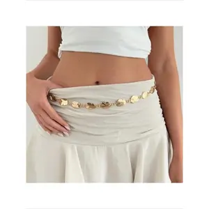 Women's Gold Irregular Disc Chain Belt Statement Belts Stylish Belts Boho Hammered Waist Chain Summer Beach Accessory for Skirts Sparkling Western Belt BeltChain BohoStyle