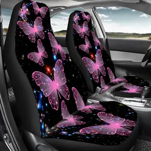 1 Set Pink Butterfly & Galaxy Car Seat Protector Universal All - Year, 2pcs/5pcs High - Back Pink Butterfly & Galaxy Car Seat Covers, Universal Fit Car Seat Protector, Car Decor, Car Accessories Interior, Easy Care Machine Washable Polyester, Gift for Fri
