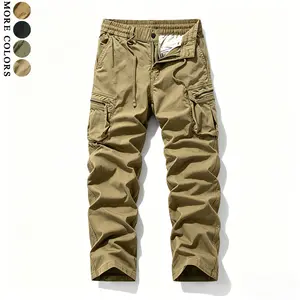 Men's Soft Cotton Spandex Cargo Pants with Zipper Pockets Durable Casual Daily Wear Trousers