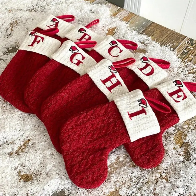Letters Christmas Stocking New Knitting Christmas Tree Pendant Decorations For 2025 Xmas Gift Snowflake Alphabet Christmas Socks