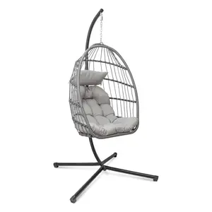 Hanging Egg Chair with Stand, Patio Wicker Hammock Egg Swing Chair with Cushion for Bedroom Garden Indoor Outdoor