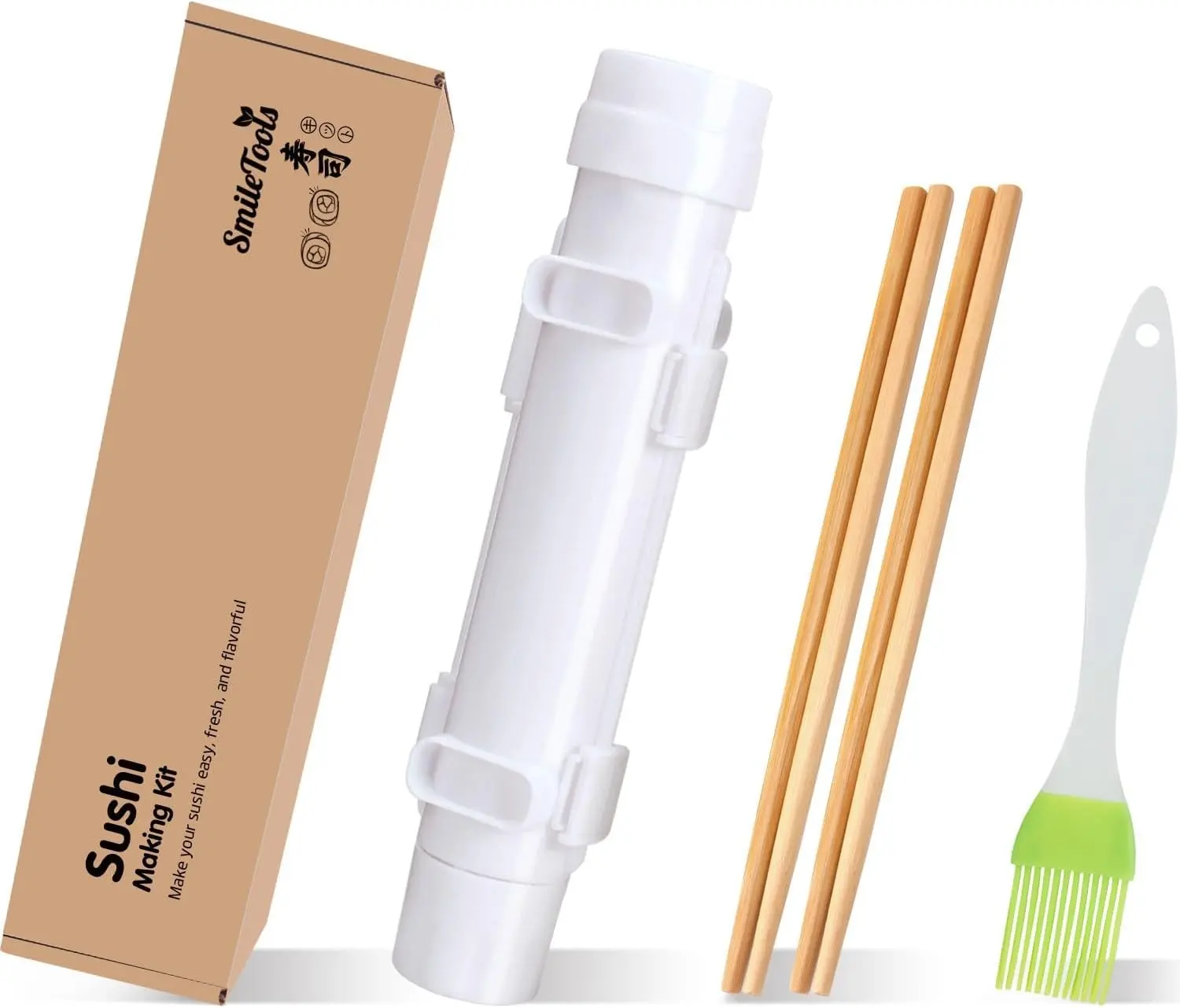 Sushi Making Kit, Food Grade Sushi Bazooka, Sushi Roller, Sushi Maker, Sushi Mold for Beginners (White)